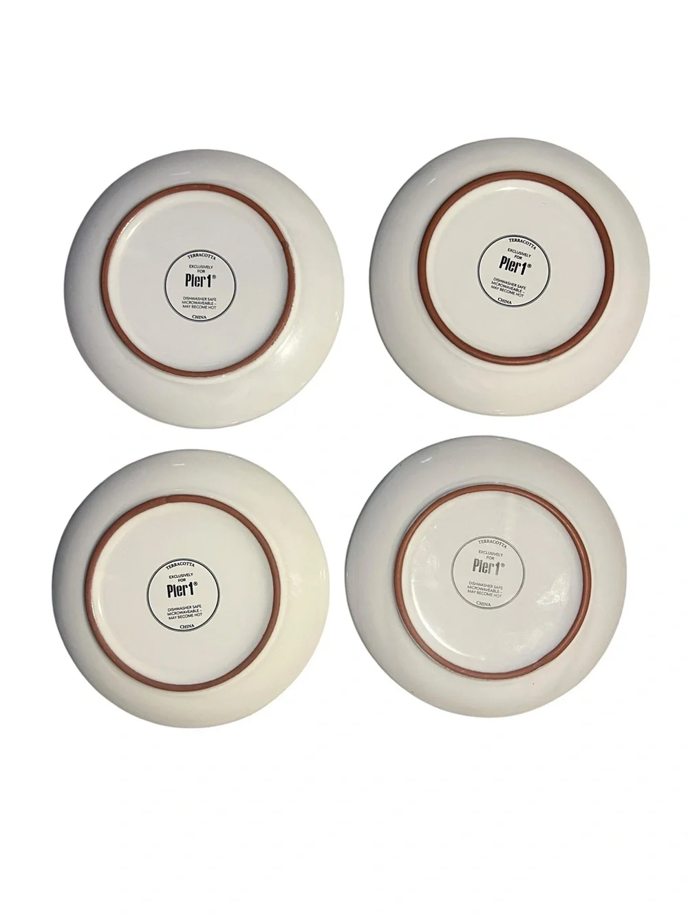 Pier 1 Terracotta Set of 4 White Embossed Floral 6” Salad/Dessert Plates